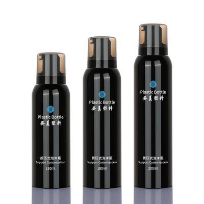 সিলিন্ডার PET 180ml 200ml প্যাকেজিং কালো ফোম সাবান ডিসপেনসার বোতল পাম্প বায়ুবিহীন