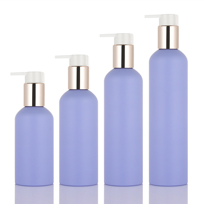 ইকো ফ্রেন্ডলি PET 150ml 200ml 250ml 8 oz নতুন স্টাইলের ফ্রস্টেড ভায়োলেট বডি ওয়াশ লোশন শাওয়ার জেল গোল্ড পাম্প প্রেস বোতল